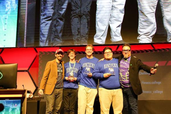 The UK Excel Team posing with their third place award in Las Vegas. From left to right: Andrew Durant, Colin Albrecht, and Joseph Delgado
