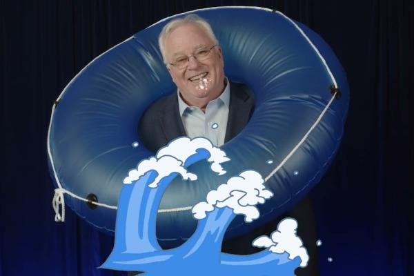 Simon Sheather in an inflatable tube