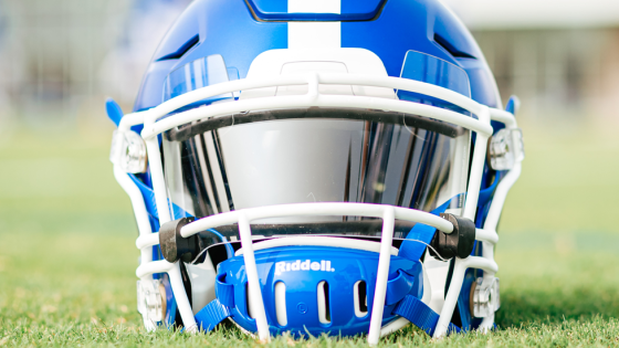 Blue Football Helmet on a Football Field