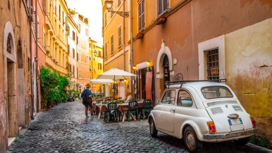 Cozy street in Trastevere, Rome, Italy, Europe.