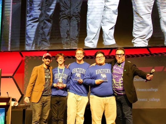 The UK Excel Team posing with their third place award in Las Vegas. From left to right: Andrew Durant, Colin Albrecht, and Joseph Delgado