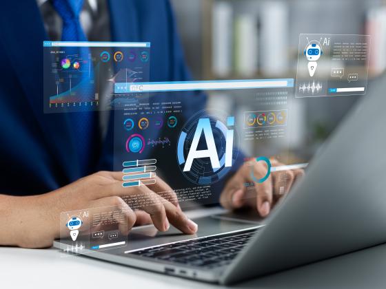 Businessman use artificial intelligence AI technology for enhanced work efficiency data analysis and efficient tools, Unlocking work potential with AI solutions chatbot help solve work problems