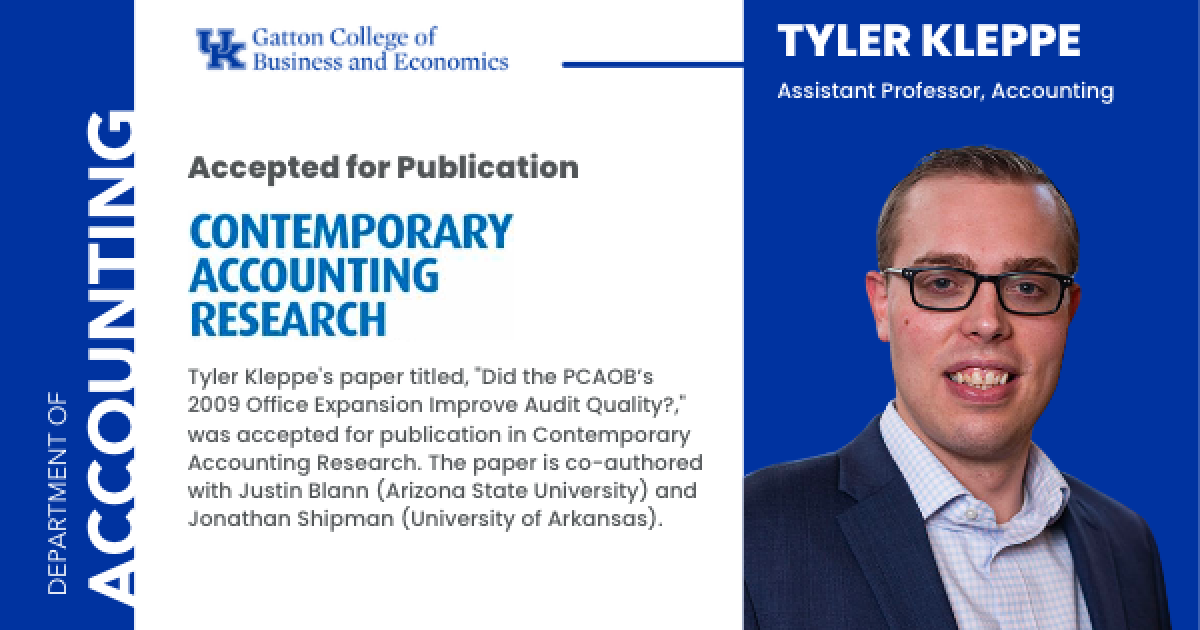 Tyler Kleppe's paper accepted in Contemporary Accounting Research